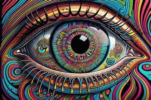 Colorful eye. Psychedelic background. Vector illustration. ai generative photo