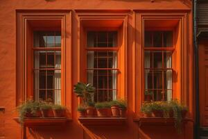 Colorful windows of a typical house in the city, ai generative photo