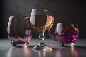 Glasses for different alcoholic beverages. ai generative photo