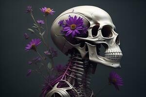 a human skeleton on a solid color background. ai generative photo