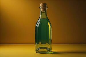 Bottle with a liquid on a solid color background. ai generative photo