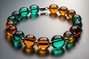 Bracelet with colorful stones on a black background close-up. ai generative photo