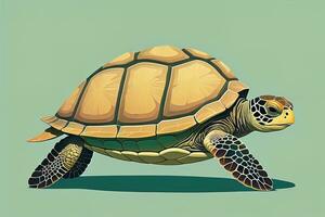 ilustración de un Tortuga en un verde antecedentes en dibujos animados estilo. ai generativo foto