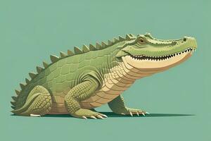 Crocodile on green background. Vector illustration in retro style. ai generative photo