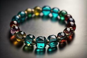 Bracelet with colorful stones on a black background close-up. ai generative photo