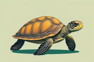 ilustración de un Tortuga en un verde antecedentes en dibujos animados estilo. ai generativo foto