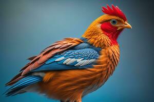 Colorful chicken on a solid color background, studio photo. ai generative photo