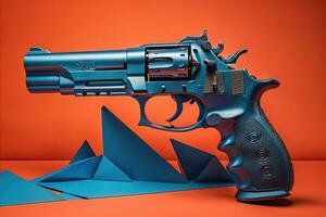 Semi-automatic handgun on a solid color background. Close-up. ai generative photo