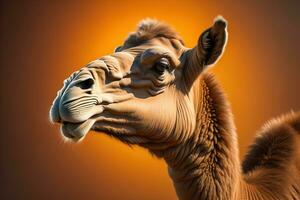 Camel head on solid color background, close up. Vintage style. ai generative photo