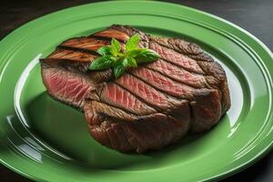 Raw beef sirloin steak with ingredients for cooking on wooden background. ai generative photo