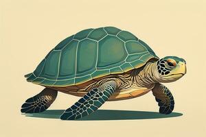 ilustración de un Tortuga en un verde antecedentes en dibujos animados estilo. ai generativo foto