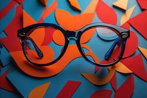 Stylish glasses on wooden table. Fashionable eyeglasses. ai generative photo