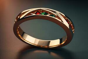 Wedding ring with diamonds on a solid color background. Jewelry. ai generative photo