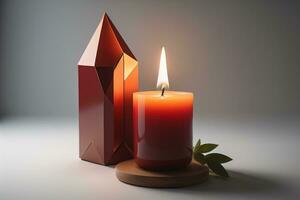 Creative burning candle on a wooden background. ai generative photo