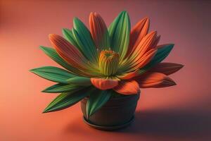 Flowers in a pot on a solid color background. ai generative photo