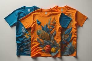 Colorful t-shirts in front of dark background. ai generative photo