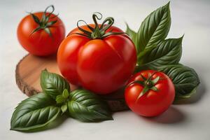 Fresh tomatoe on a wooden background. ai generative photo