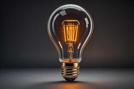 Glowing glass light bulb on dark background. ai generative photo