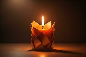 Creative burning candle on a wooden background. ai generative photo