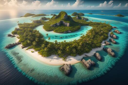 tropical playa con palma arboles y blanco arena. ai generativo foto