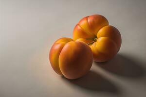 Ripe red peach on a solid color background. ai generative photo