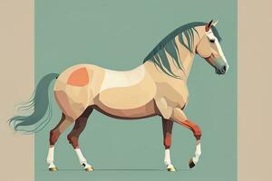 Brown and white horse standing. Vector illustration. ai generative photo