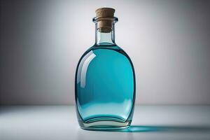 Bottle with a liquid on a solid color background. ai generative photo