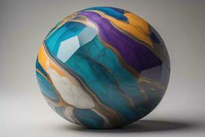 Colorful marble ball on a solid colour background. Close-up. ai generative photo