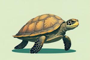 ilustración de un Tortuga en un verde antecedentes en dibujos animados estilo. ai generativo foto