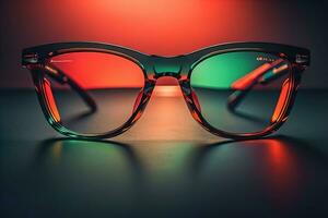 Stylish glasses on wooden table. Fashionable eyeglasses. ai generative photo