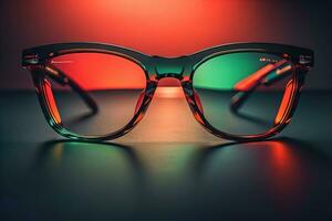 Stylish glasses on wooden table. Fashionable eyeglasses. ai generative photo