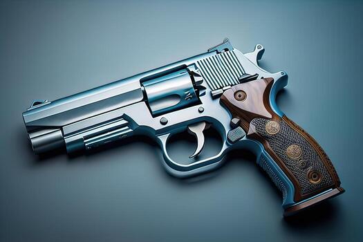 Semi-automatic handgun on a solid color background. Close-up. ai generative photo