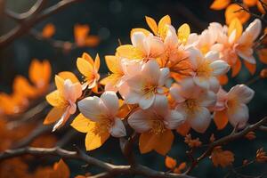 Cereza florecer sakura flor en azul cielo fondo, ai generativo foto