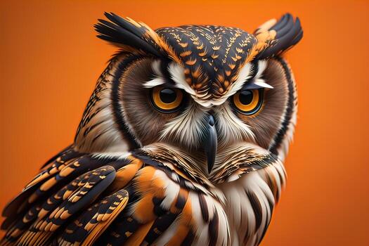 Owl with yellow eyes on a solid background. ai generative photo