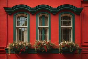 Colorful windows of a typical house in the city, ai generative photo