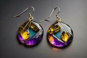 Glass earrings on a dark background close-up. ai generative photo