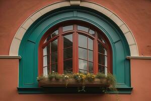 Colorful windows of a typical house in the city, ai generative photo