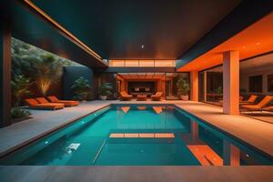 Swimming pool in a modern villa, ai generative photo