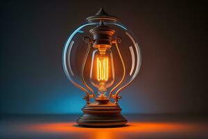 Glowing glass light bulb on dark background. ai generative photo
