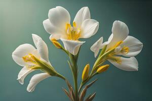 ramo de flores de blanco lirios en un sólido color antecedentes. ai generativo foto