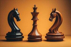 Different chess piece on a solid color background. ai generative photo