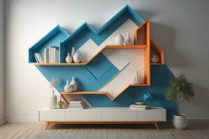 Bookshelf in scandinavian interior. ai generative photo