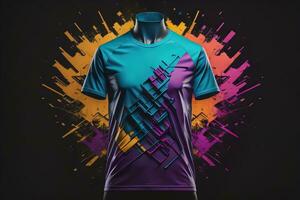 Colorful t-shirts in front of dark background. ai generative photo