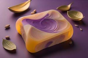 Soap bars on a colored background. ai generative photo