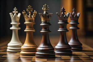 Different chess piece on a solid color background. ai generative photo