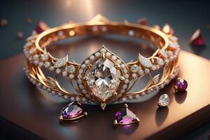 Jewelry ring with precious stones. Jewelry background. ai generative photo