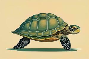 illustration of a turtle on a green background in cartoon style. ai generative photo