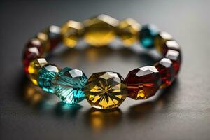 Bracelet with colorful stones on a black background close-up. ai generative photo