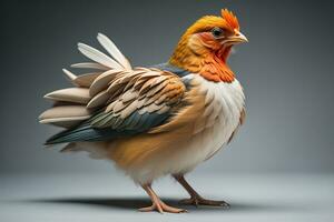 Colorful chicken on a solid color background, studio photo. ai generative photo