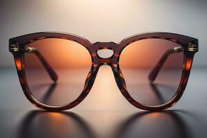 Stylish glasses on wooden table. Fashionable eyeglasses. ai generative photo